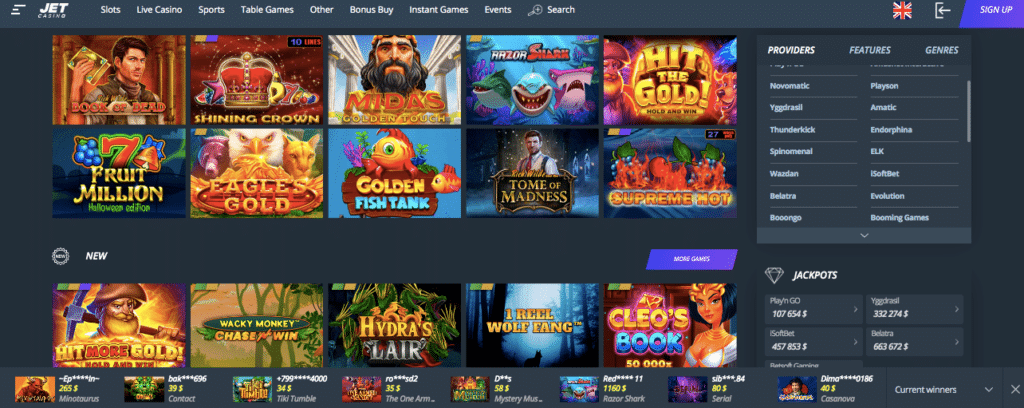 JET Online Casino Games Screenshot